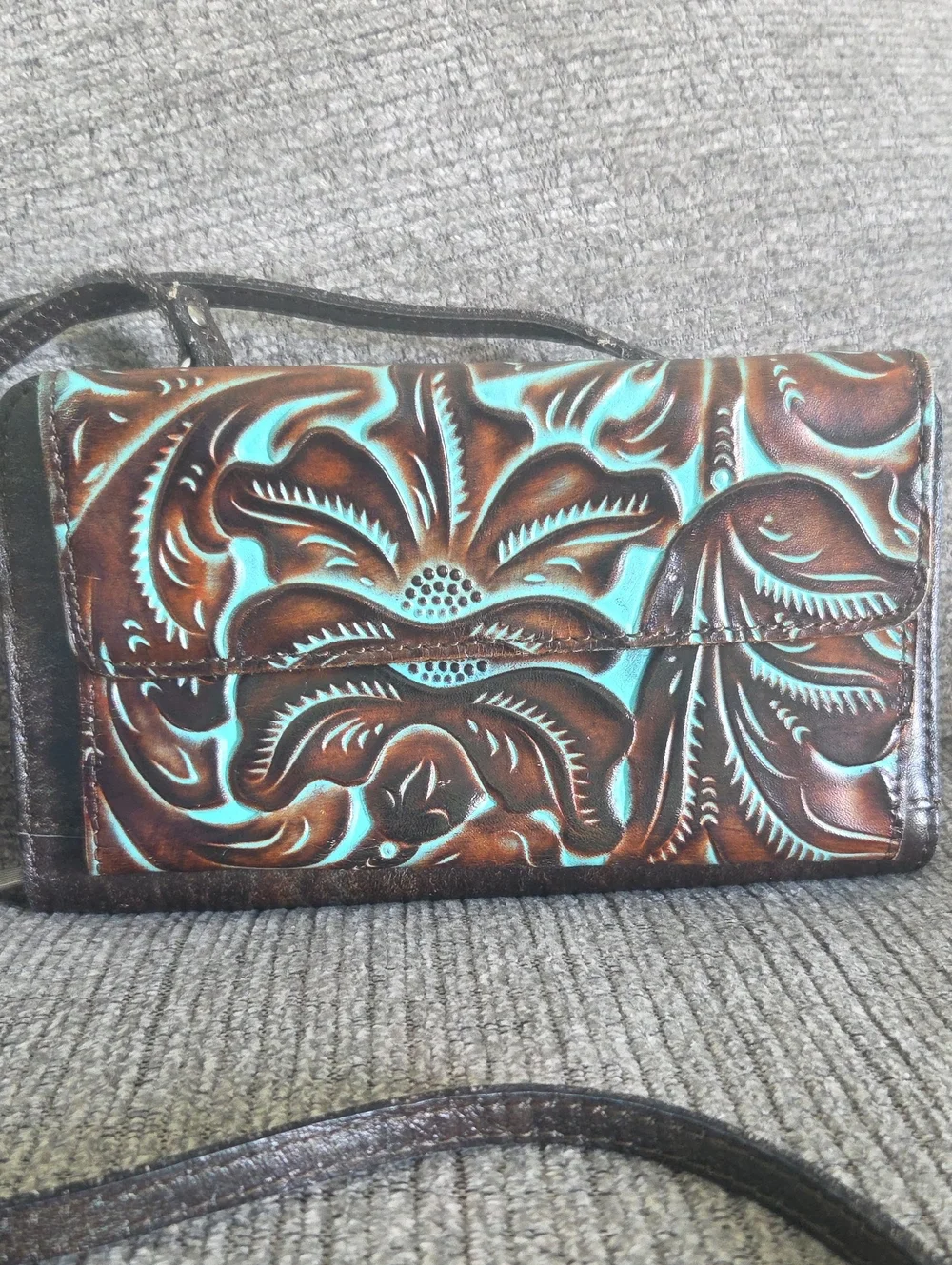 Patricia Nash Albarese Tooled Leather Turquoise Crossbody Bag